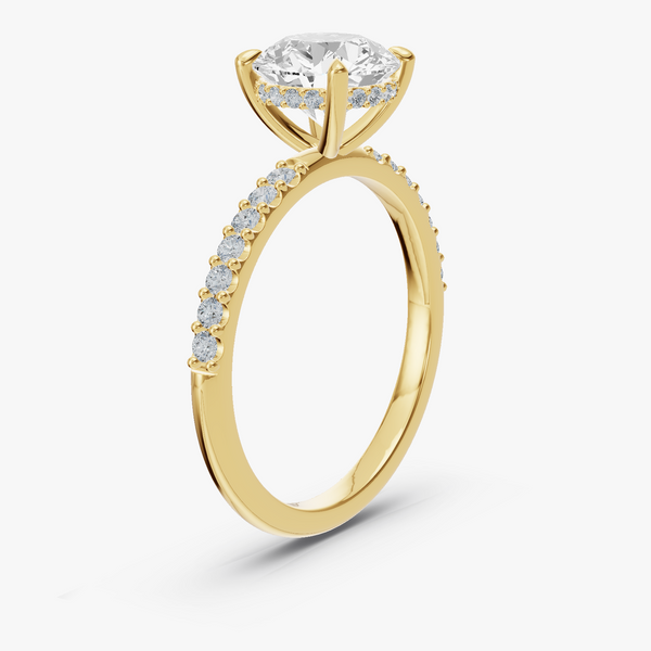 Hidden Halo Engagement Ring with Pave Set Sidestones