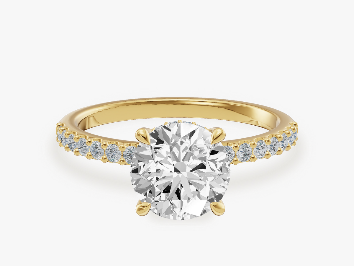 Hidden Halo Engagement Ring with Pave Set Sidestones
