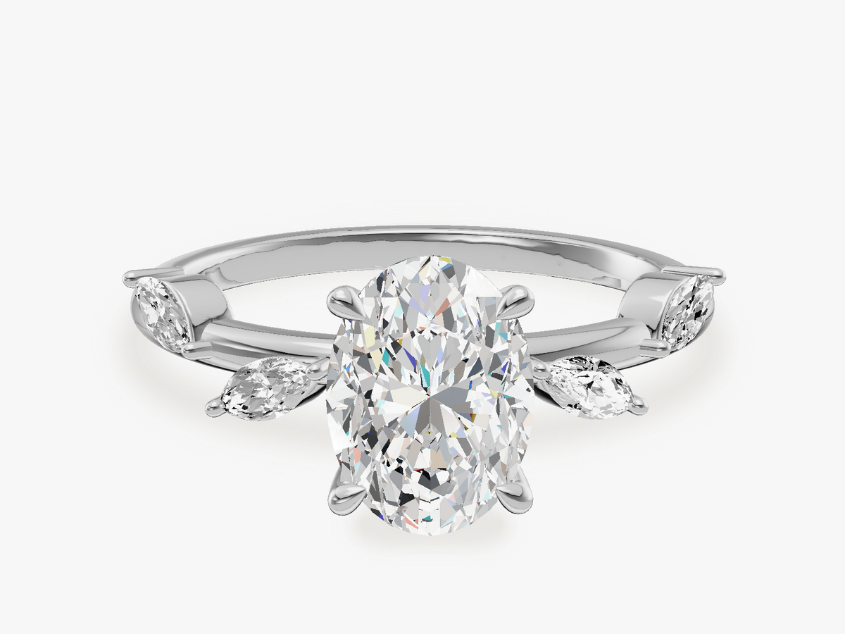 Flora Engagement Ring with Leaf Sidestones
