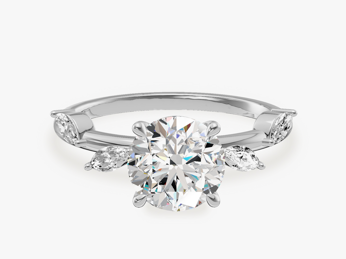 Flora Engagement Ring with Leaf Sidestones