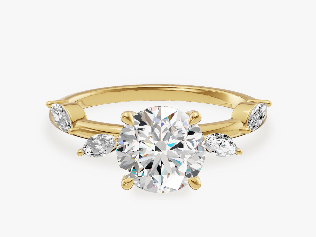 Flora Engagement Ring with Leaf Sidestones