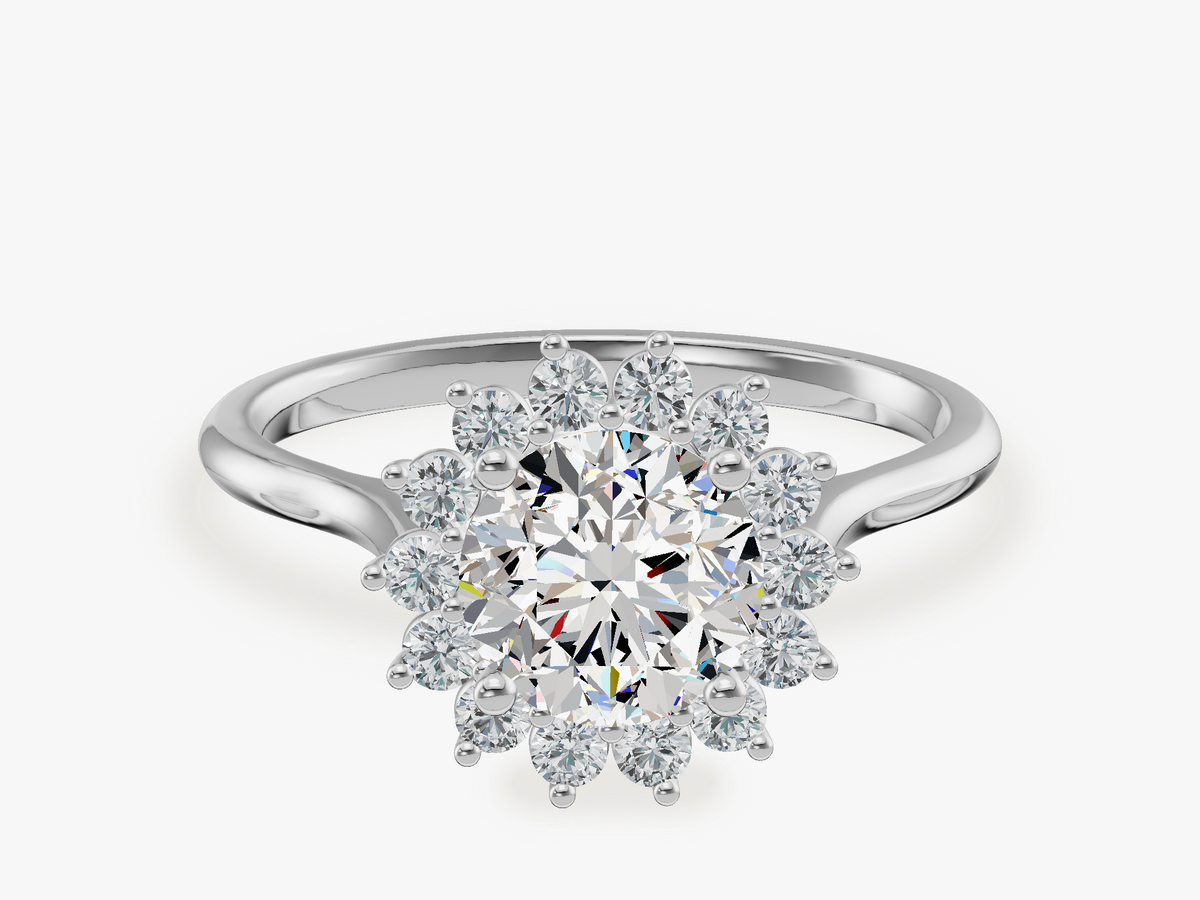 Flower Petal Halo Engagement Ring