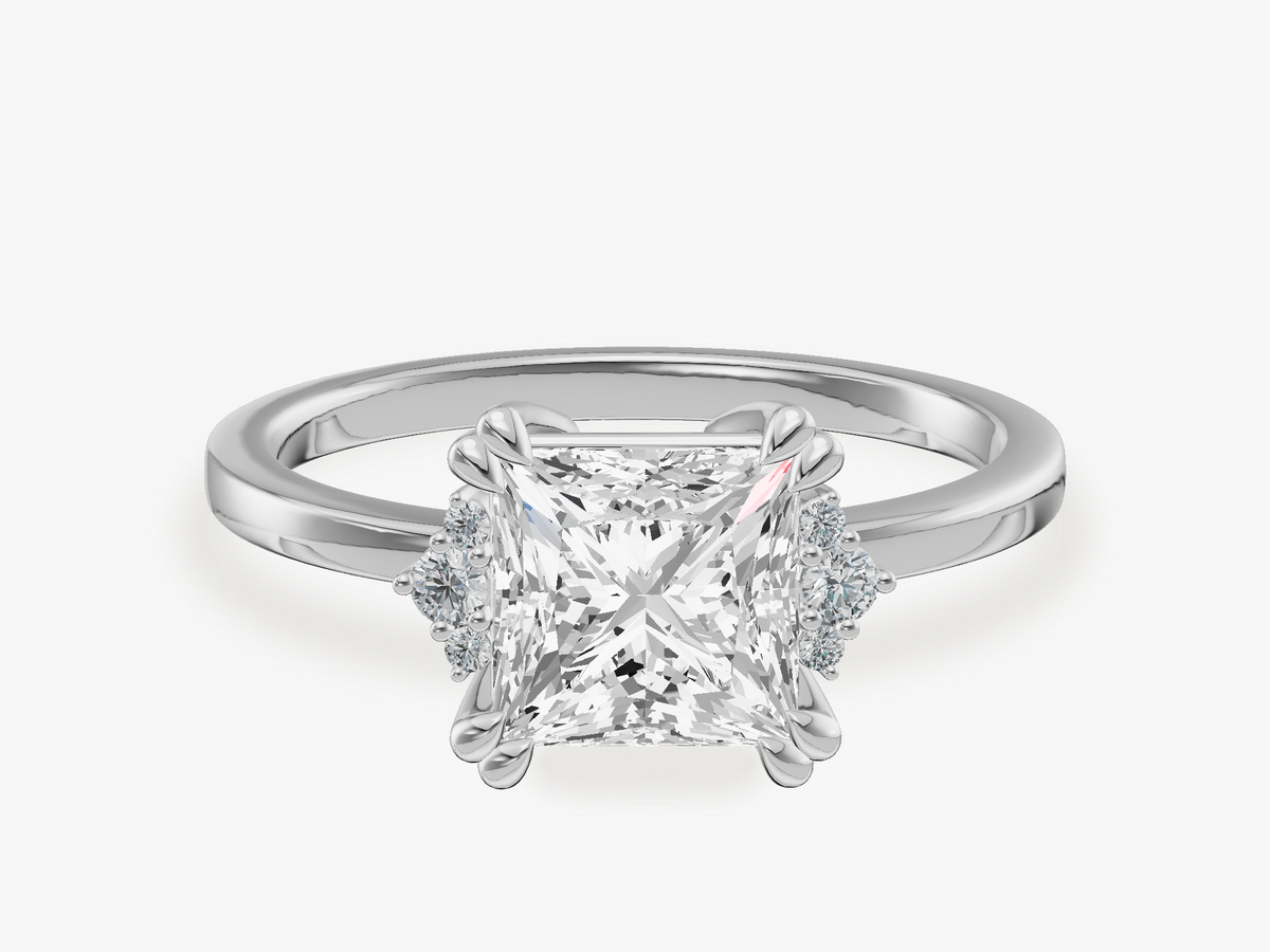 Double Claw Prong Engagement Ring with Subtle Accents