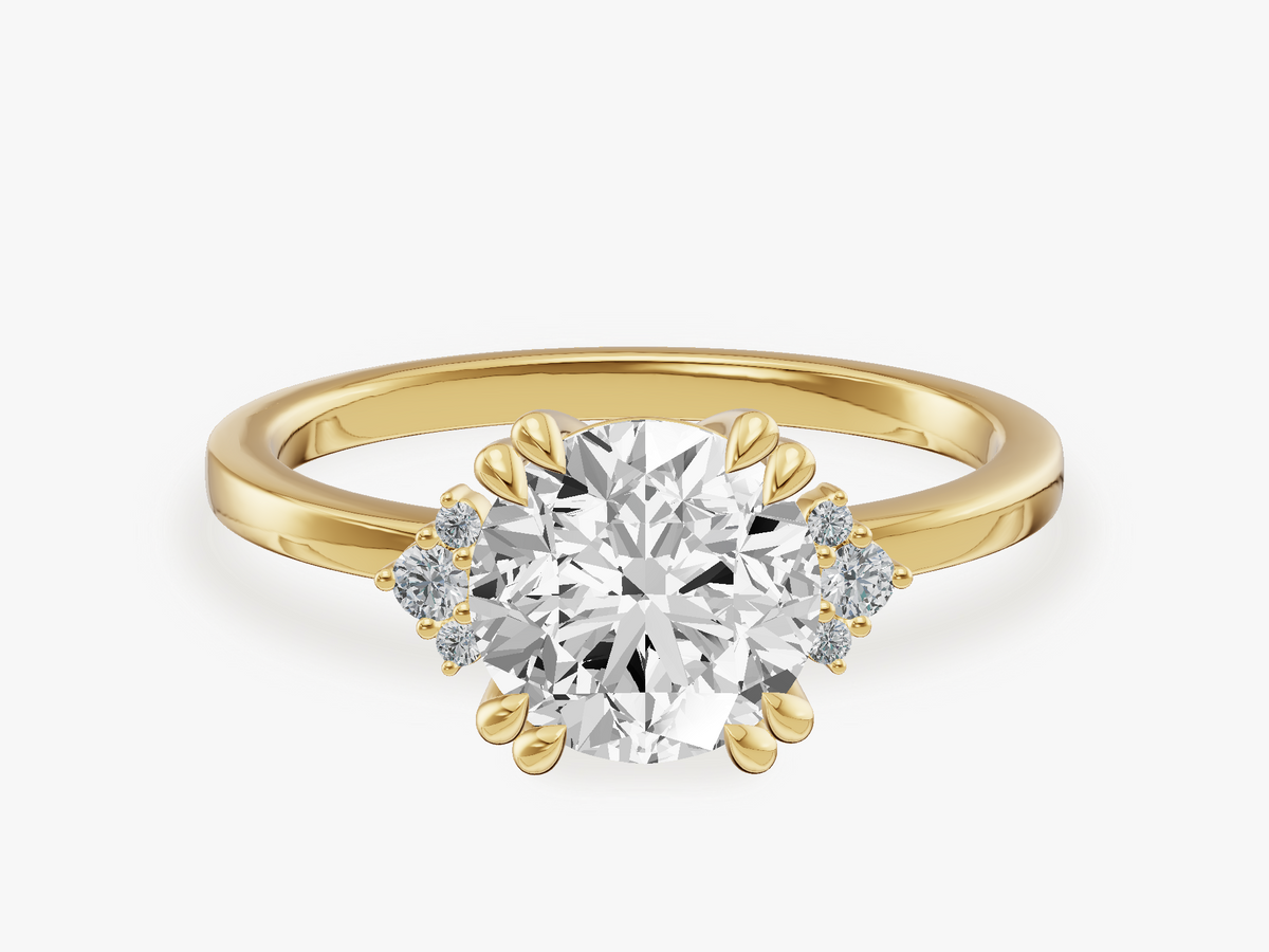 Double Claw Prong Engagement Ring with Subtle Accents
