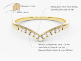 Gold V-ring with micro pave diamonds, 10k-18k gold options