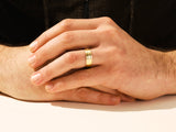 Gold wedding band on man's hand, jewelry for men