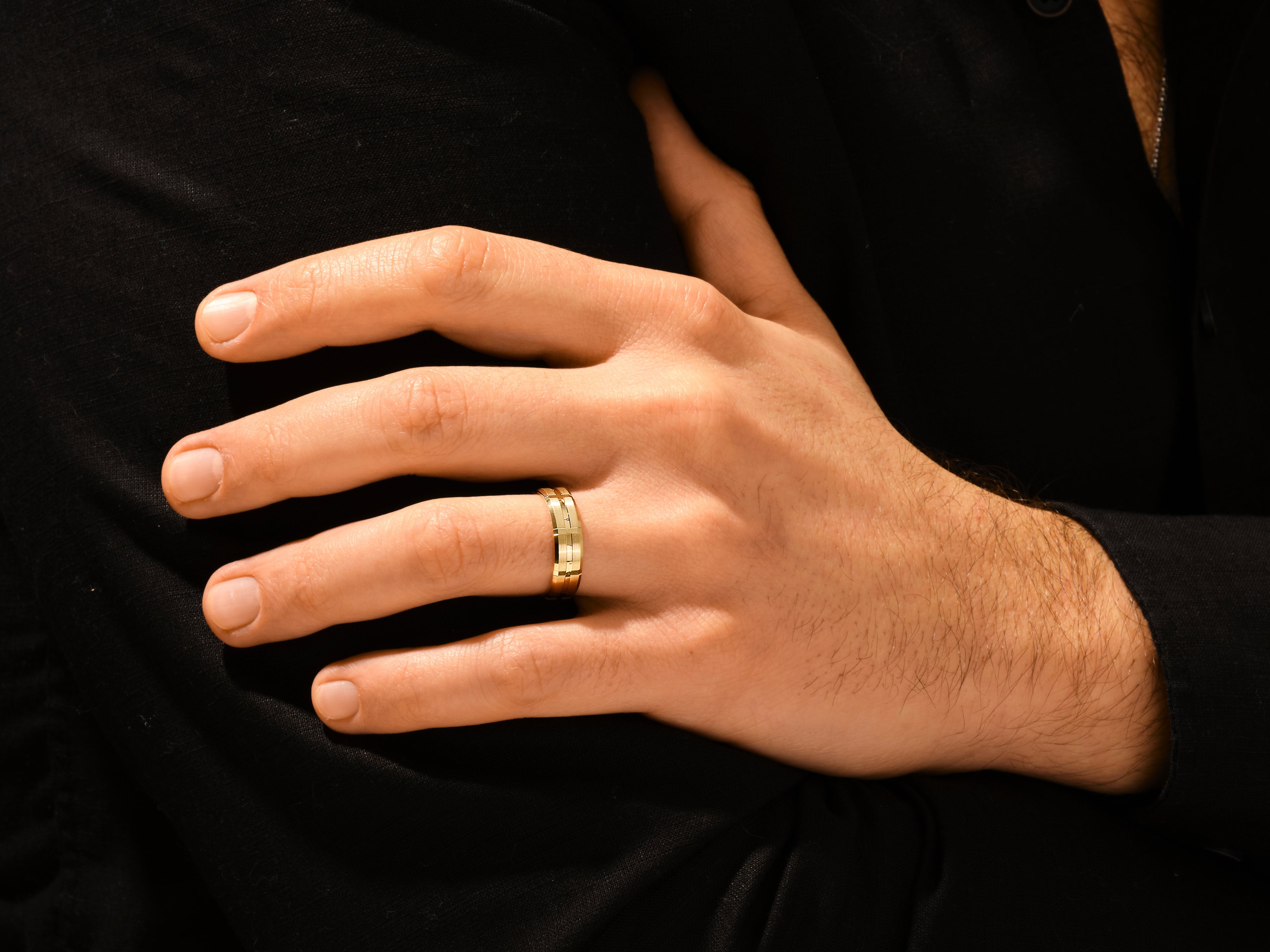 Men's gold ring on hand, luxury jewelry for him