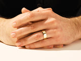 Gold wedding band on a man's hand, jewelry for him