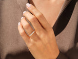 Diamond eternity band on a woman's finger, jewelry product