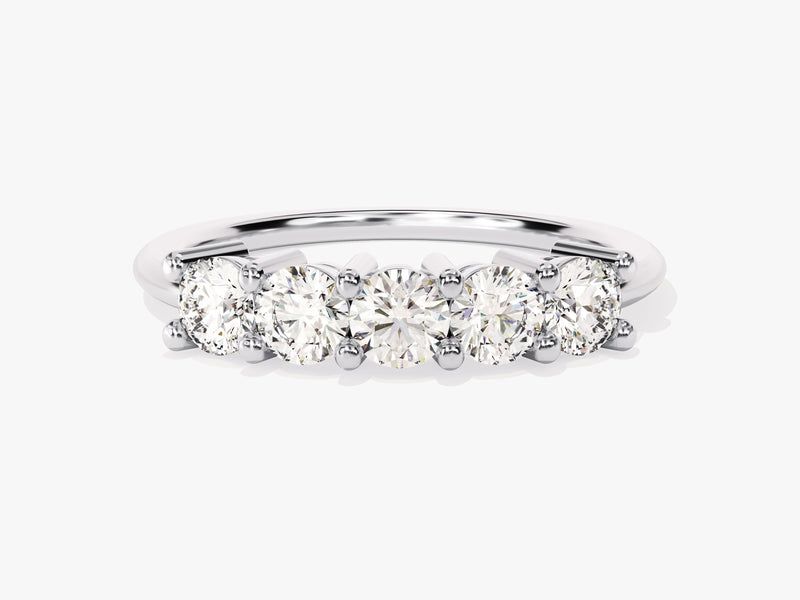 Diamond wedding band, five round brilliant cut diamonds, white gold setting