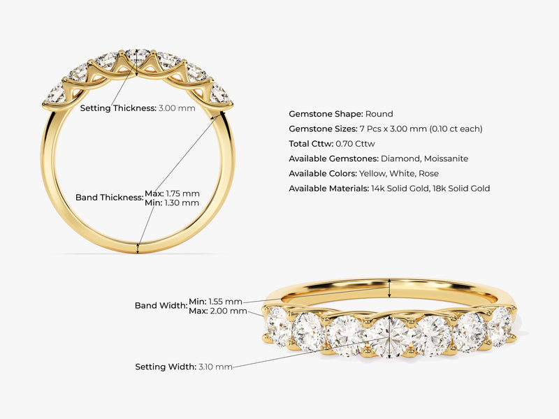 Diamond eternity ring with detailed measurements and material options
