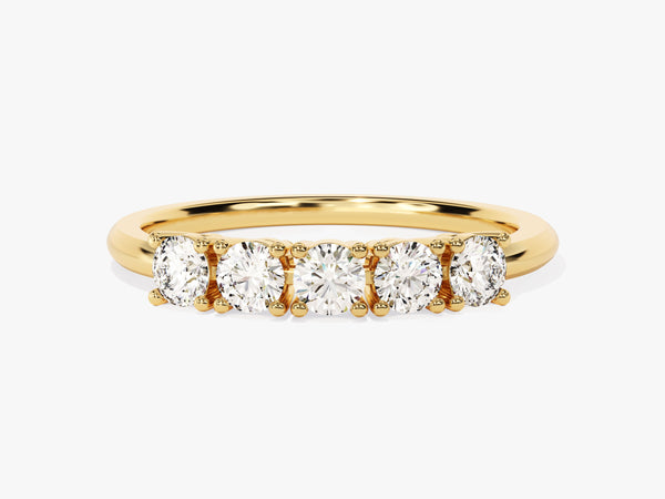 Gold band ring with five diamonds, fine jewelry