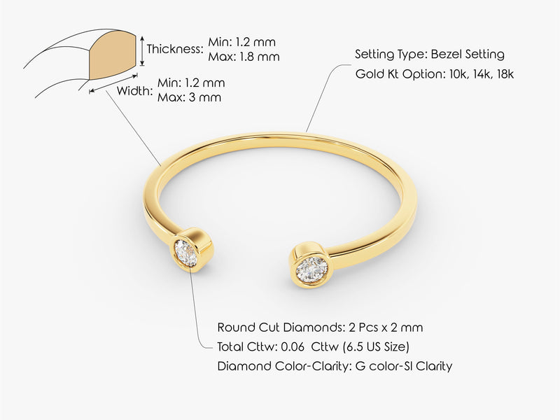 Gold ring with bezel-set diamonds, jewelry specs