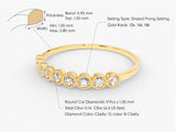 Gold diamond ring with shared prong setting and detailed specifications