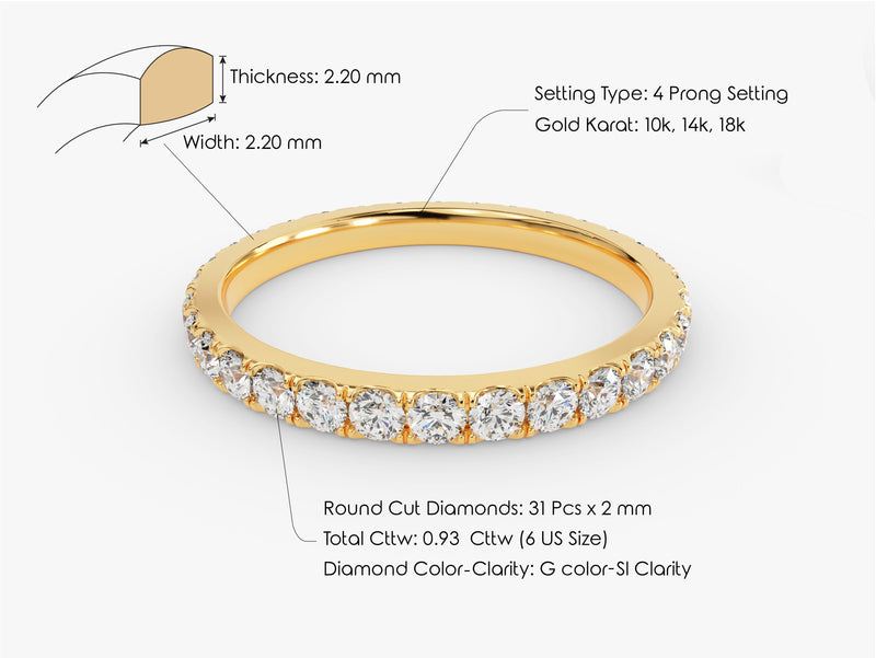 Diamond eternity ring, 4 prong setting, 10k-18k gold