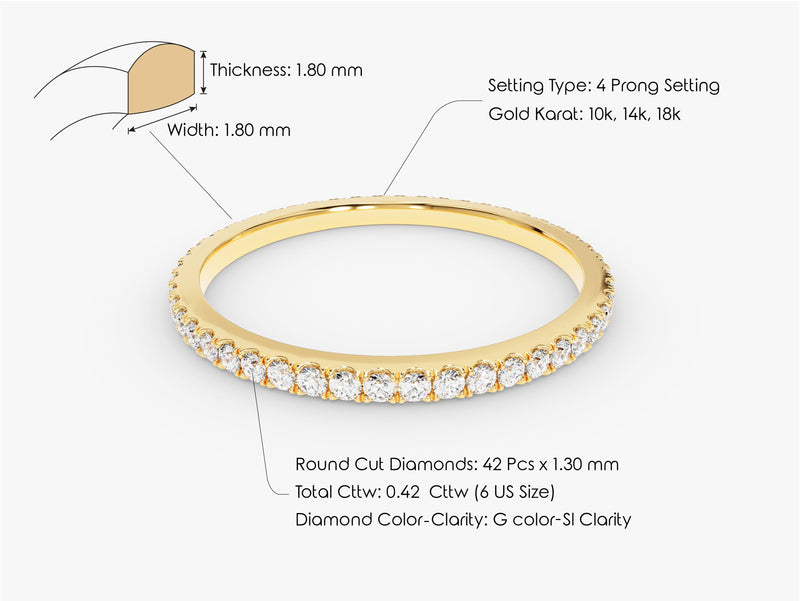 Diamond eternity ring, 4 prong setting, 10k-18k gold