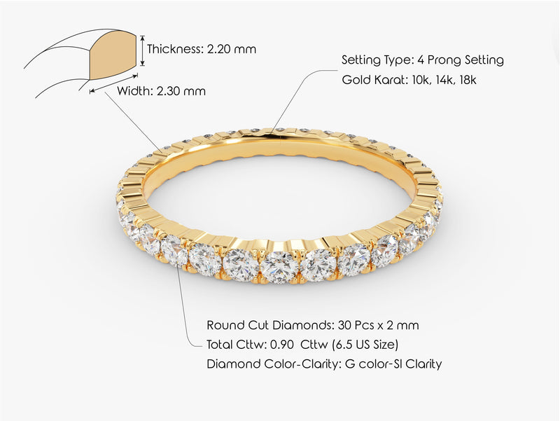 Gold diamond eternity ring, 4 prong setting, 10k-18k gold