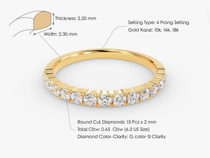 Diamond eternity ring, 4 prong setting, 10k-18k gold