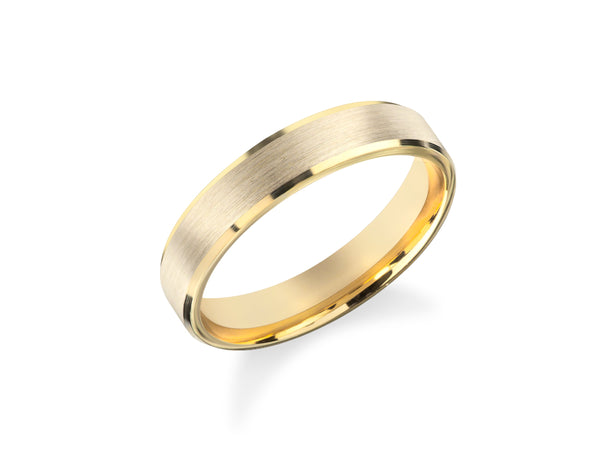 Brushed gold wedding band with polished gold edges