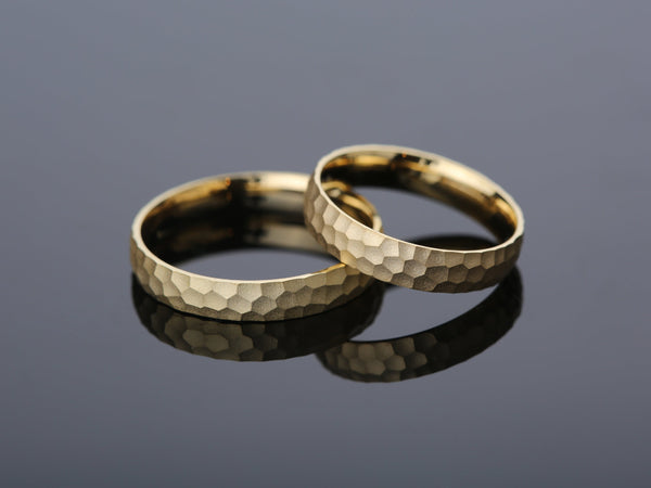 Hammered gold wedding bands, luxury jewelry for couples