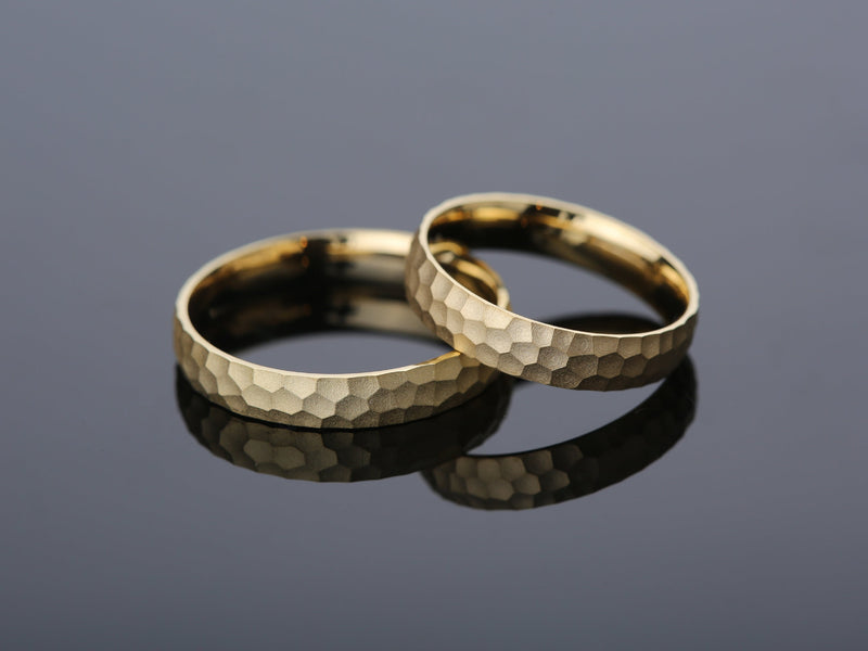 Hammered gold wedding bands, luxury jewelry for couples