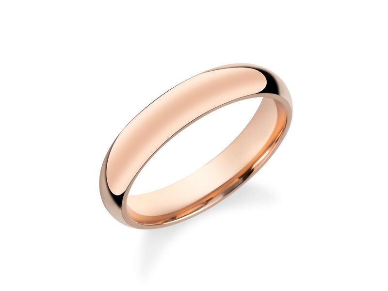 Rose gold wedding band jewelry on white background