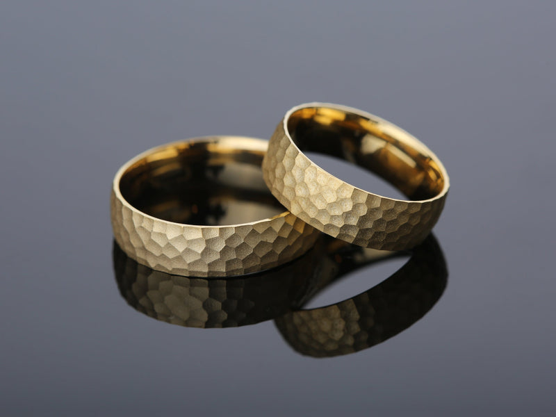 Hammered gold wedding bands, luxury jewelry for couples