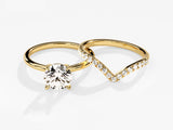 Gold diamond engagement ring and wedding band set