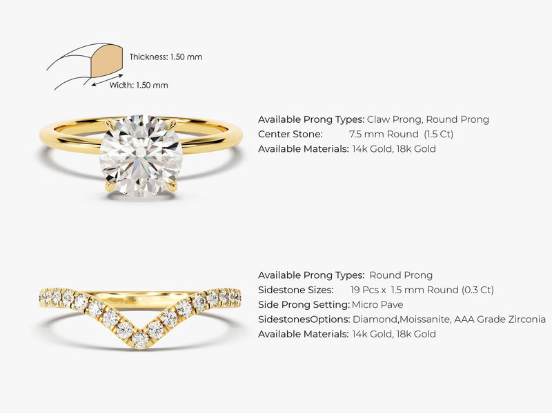 Gold diamond engagement ring and wedding band set