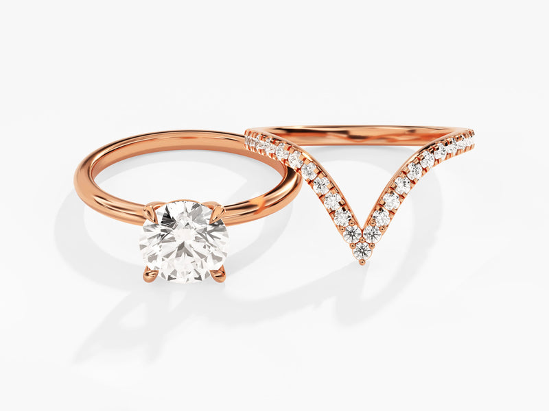 Rose gold diamond engagement ring and wedding band set