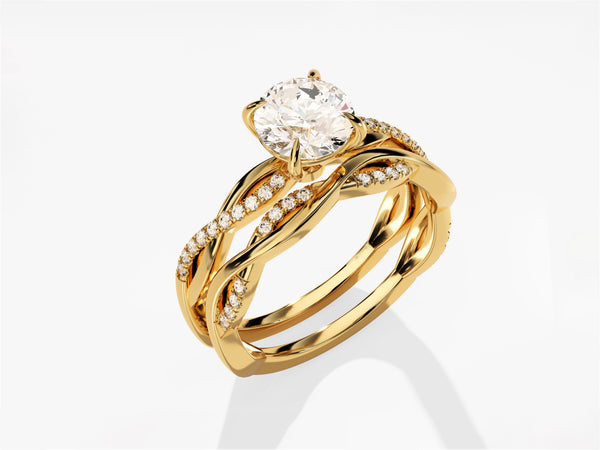 Gold diamond engagement ring set with twisted band