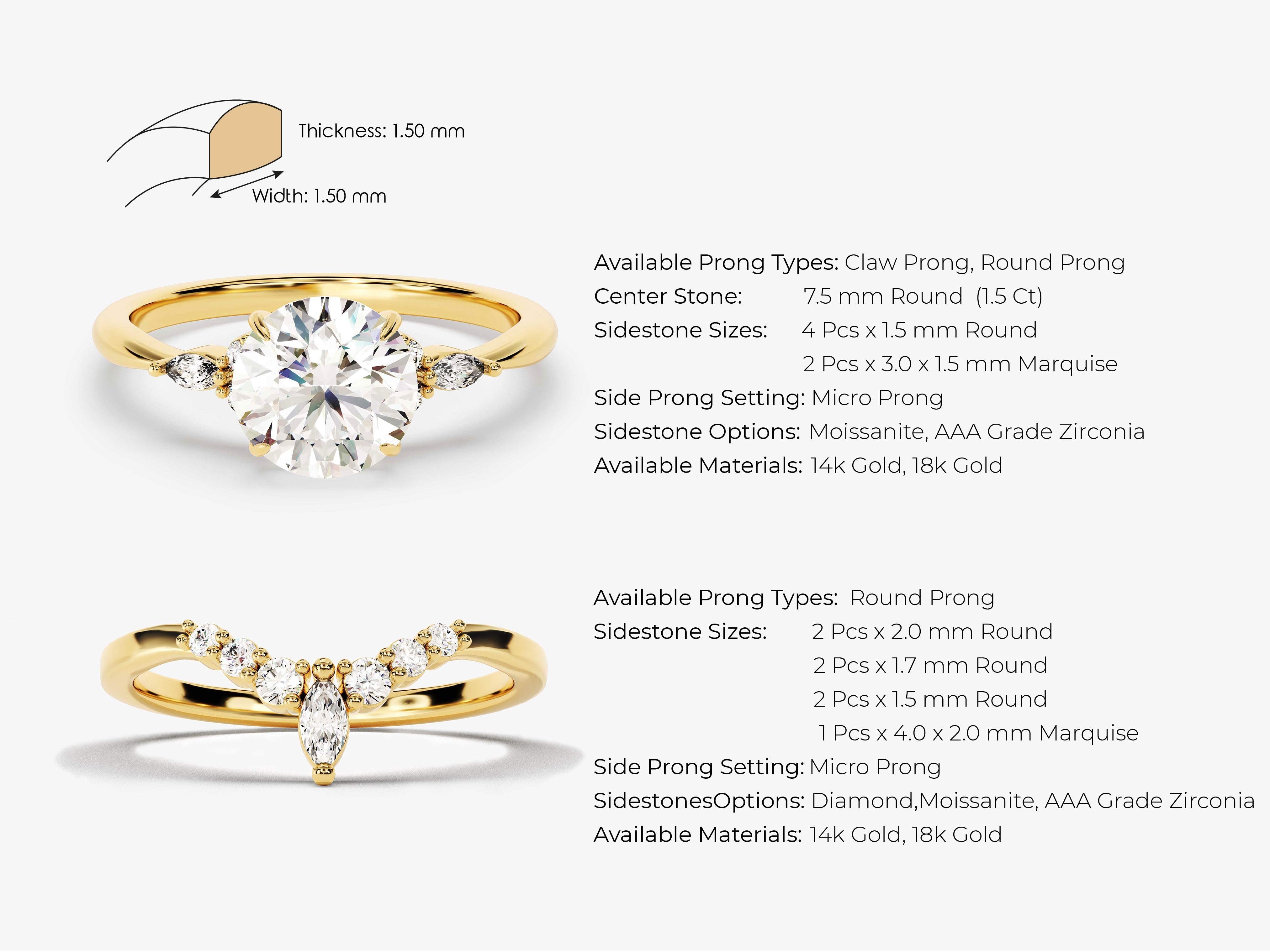 Gold engagement rings with diamond and moissanite side stones