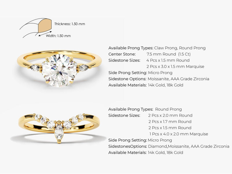 Gold engagement rings with diamond and moissanite side stones