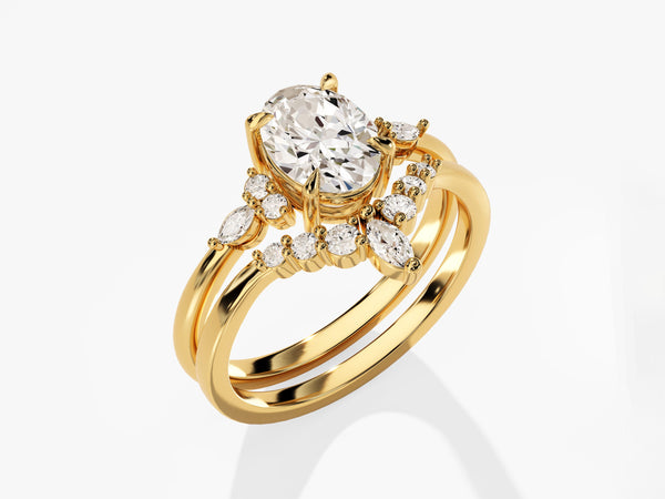 Gold oval diamond engagement ring set