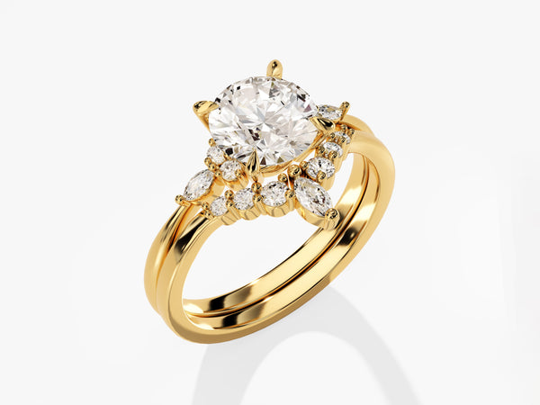 Gold diamond engagement ring set with marquise and round stones