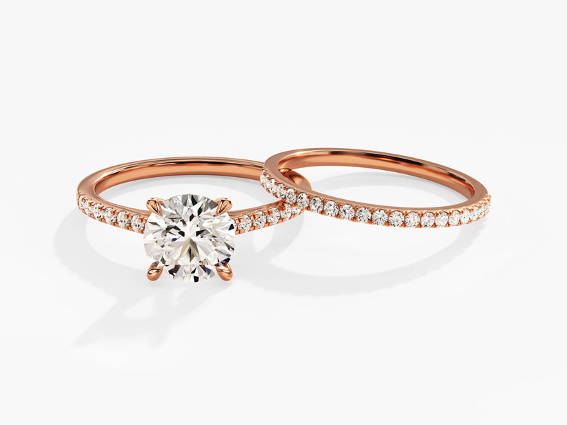 Rose gold diamond engagement ring and wedding band set