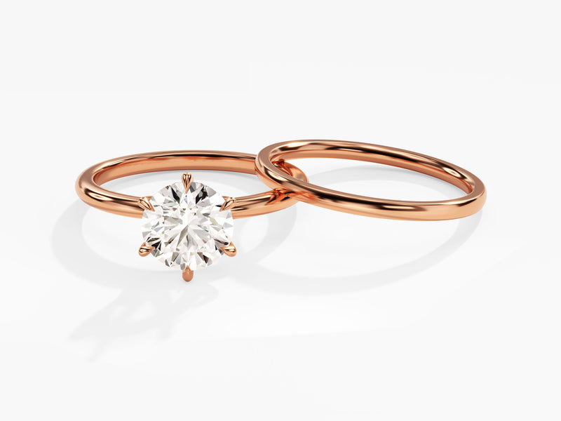 Rose gold diamond engagement ring and wedding band set