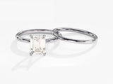 Emerald cut diamond engagement ring and wedding band set