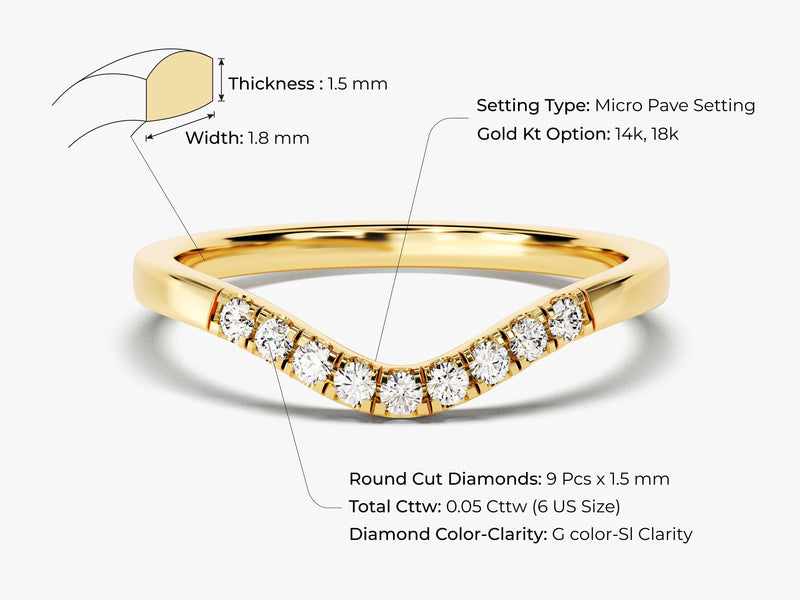 Gold diamond band ring, micro pave setting, 14k/18k options
