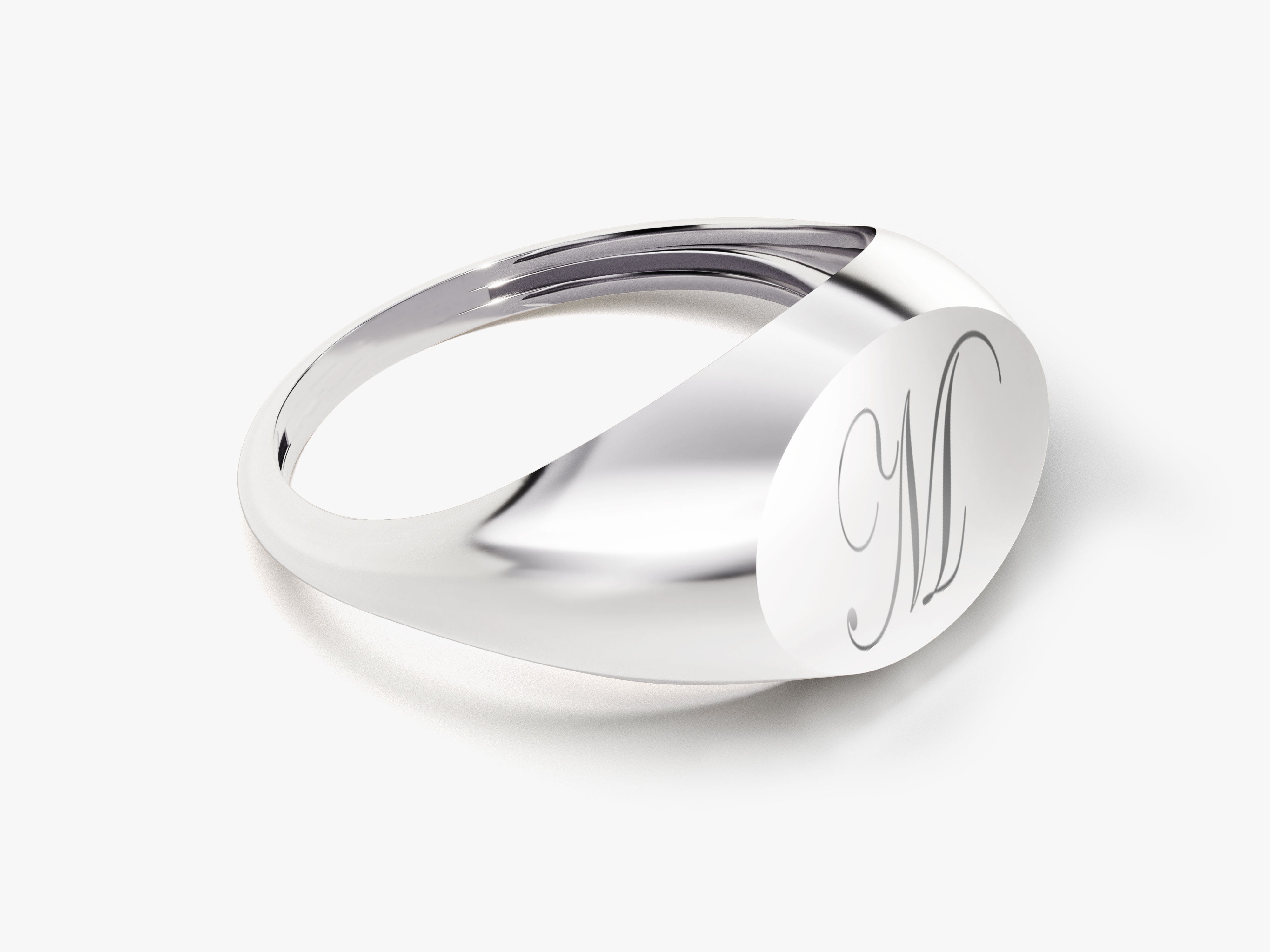 Silver signet ring with engraved initial M for jewelry