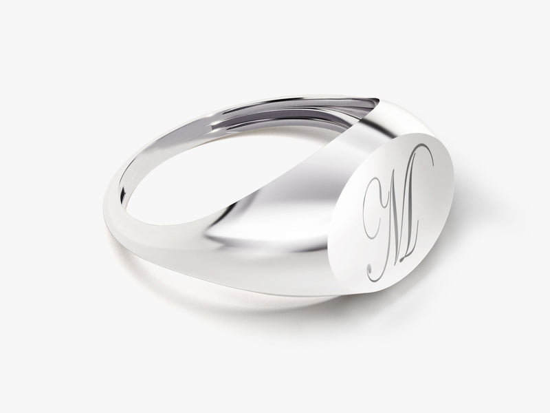 Silver signet ring with engraved initial M for jewelry