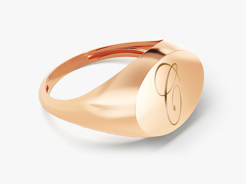Rose gold signet ring with engraved initial C