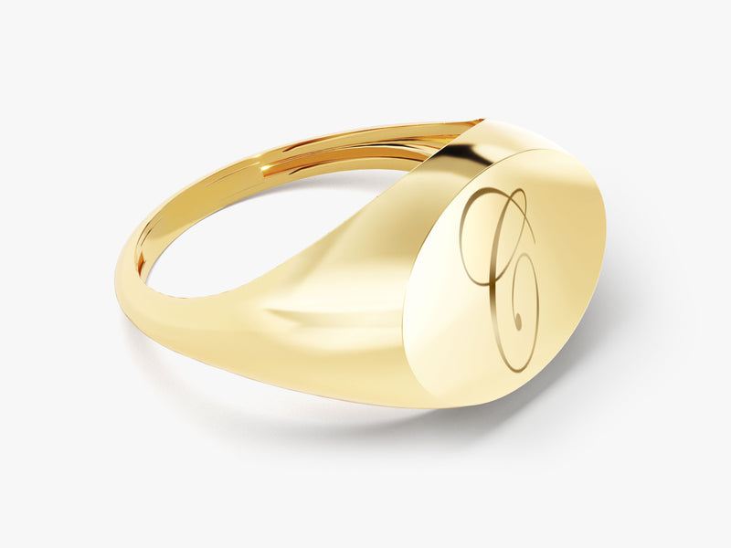 Gold signet ring with elegant 'C' initial engraving