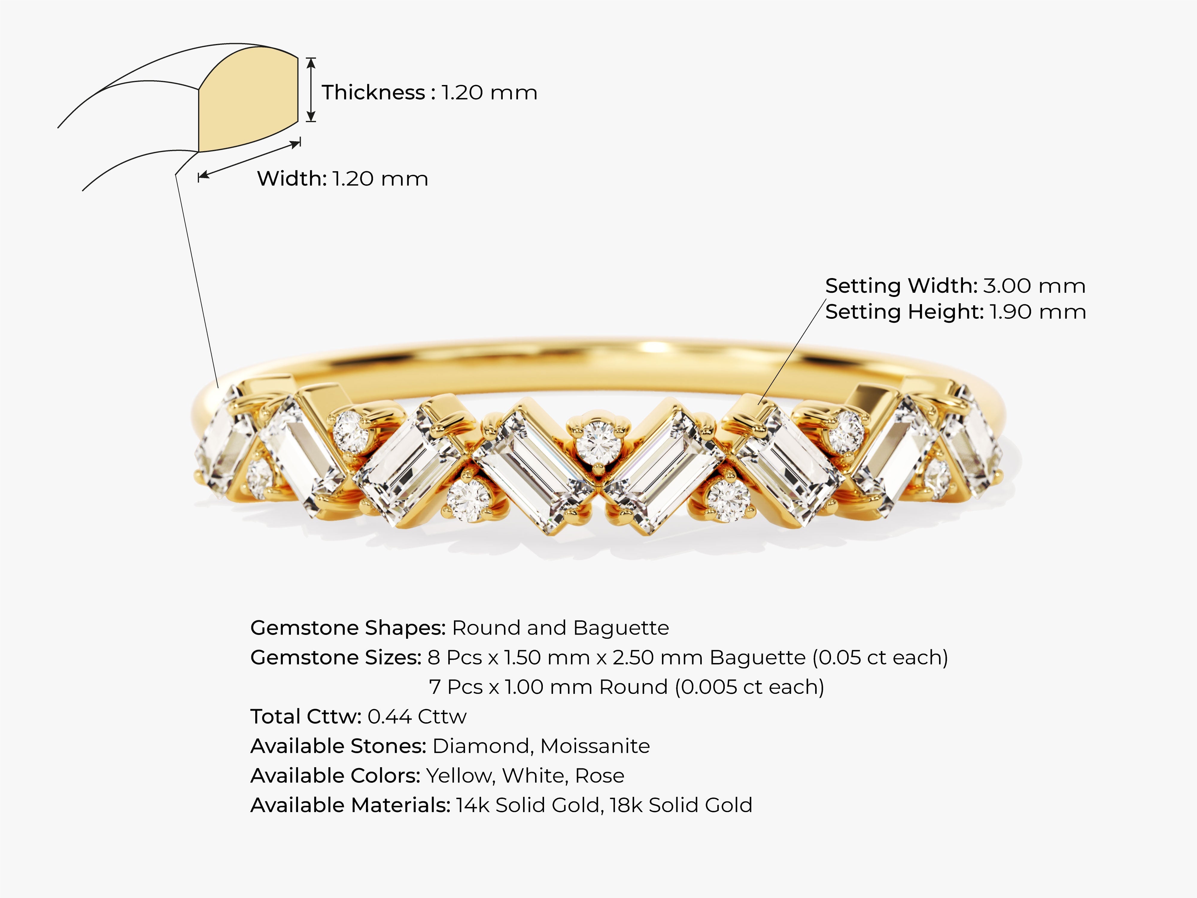 Gold ring with baguette and round diamonds, jewelry product