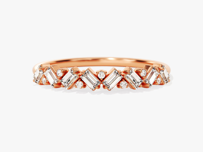 Rose gold ring with baguette and round diamonds