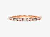 Rose gold eternity band with alternating baguette and round diamonds