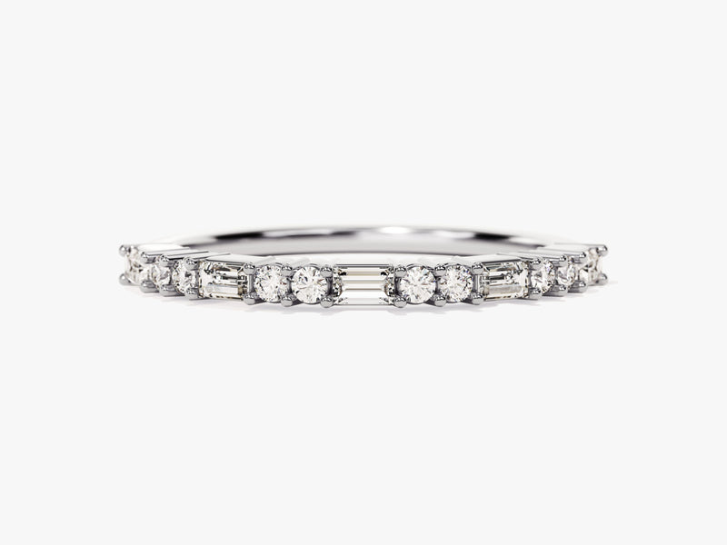 Diamond eternity band, baguette and round cut, white gold jewelry