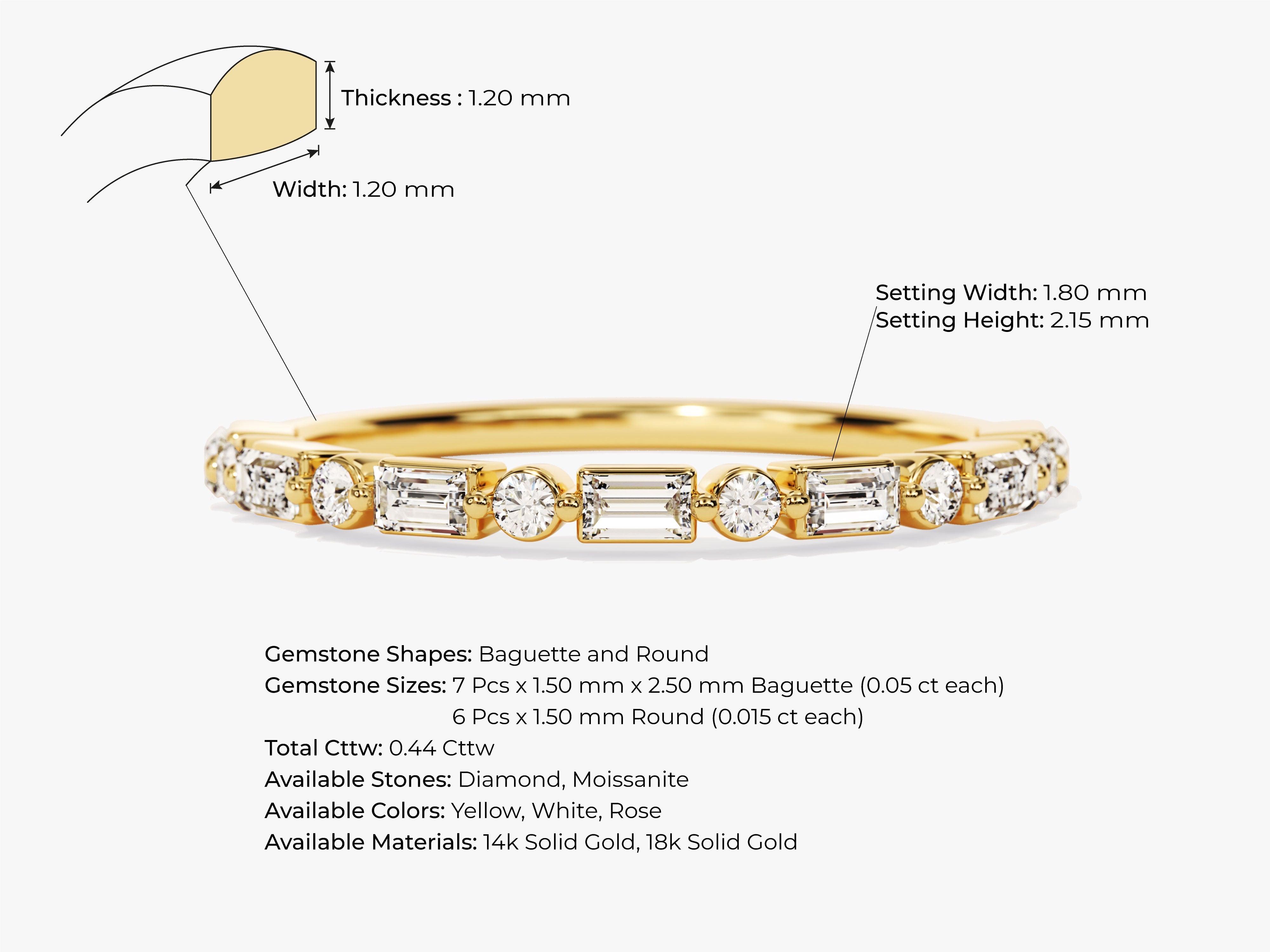 Gold ring with baguette and round diamonds, jewelry details