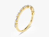 Gold eternity band with alternating round and baguette diamonds