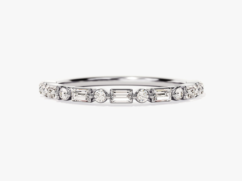 Diamond eternity band with alternating round and baguette cuts
